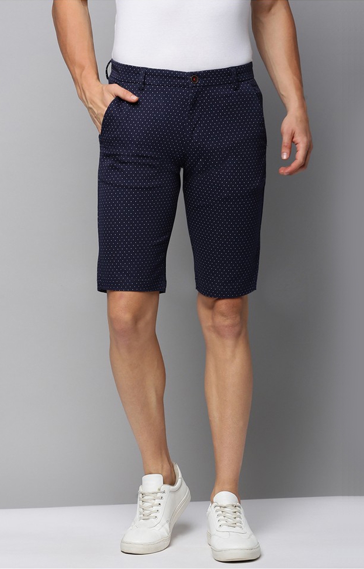 Showoff | SHOWOFF Men's Knee Length Printed Navy Blue Mid-Rise Regular Shorts 0