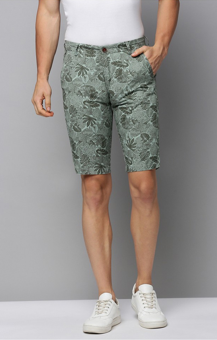 Showoff | SHOWOFF Men's Knee Length Printed Green Mid-Rise Regular Shorts 0