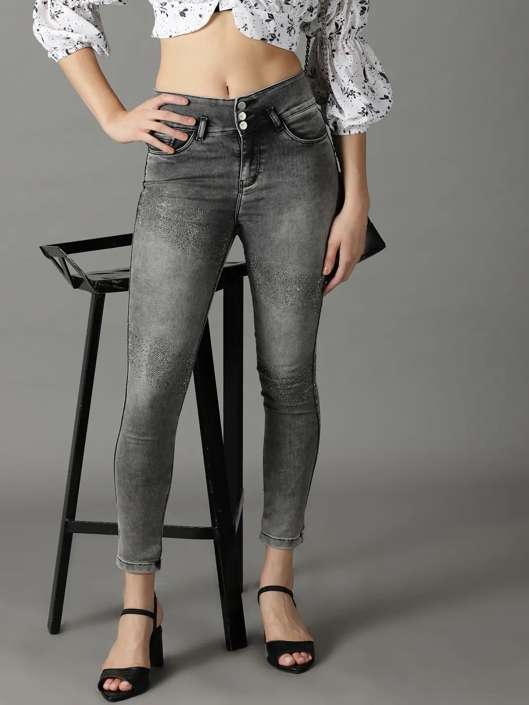 Showoff | SHOWOFF Women Grey Solid  Slim Fit Jeans 0