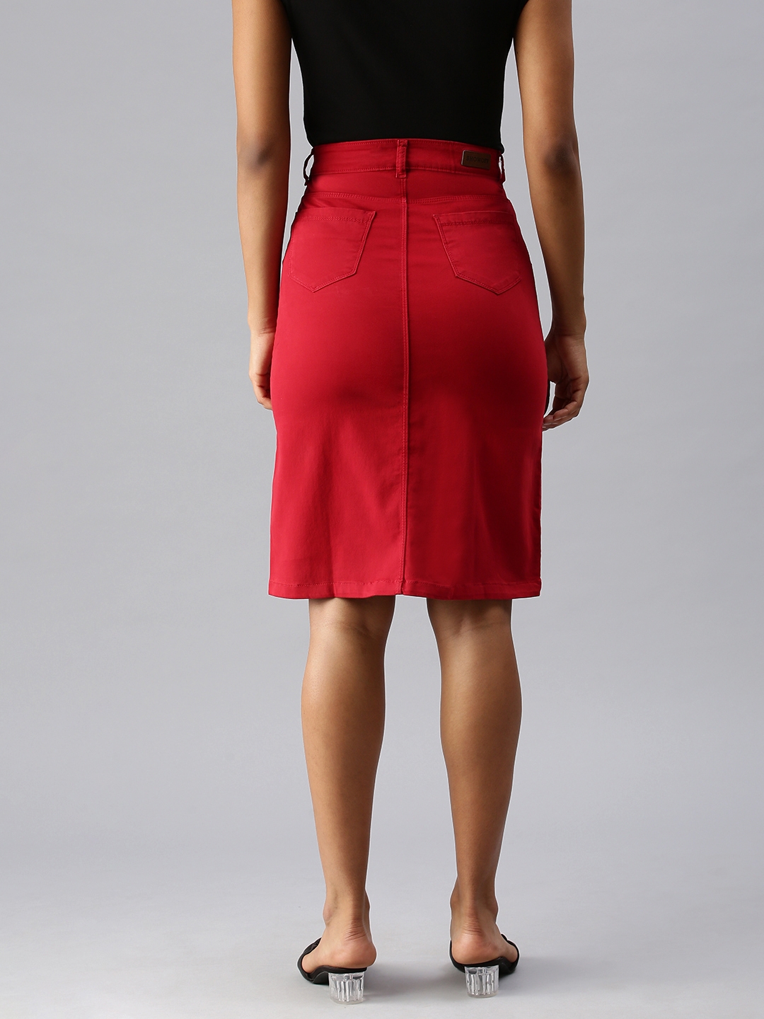 Showoff | SHOWOFF Women's Solid Red Denim Skirt 2
