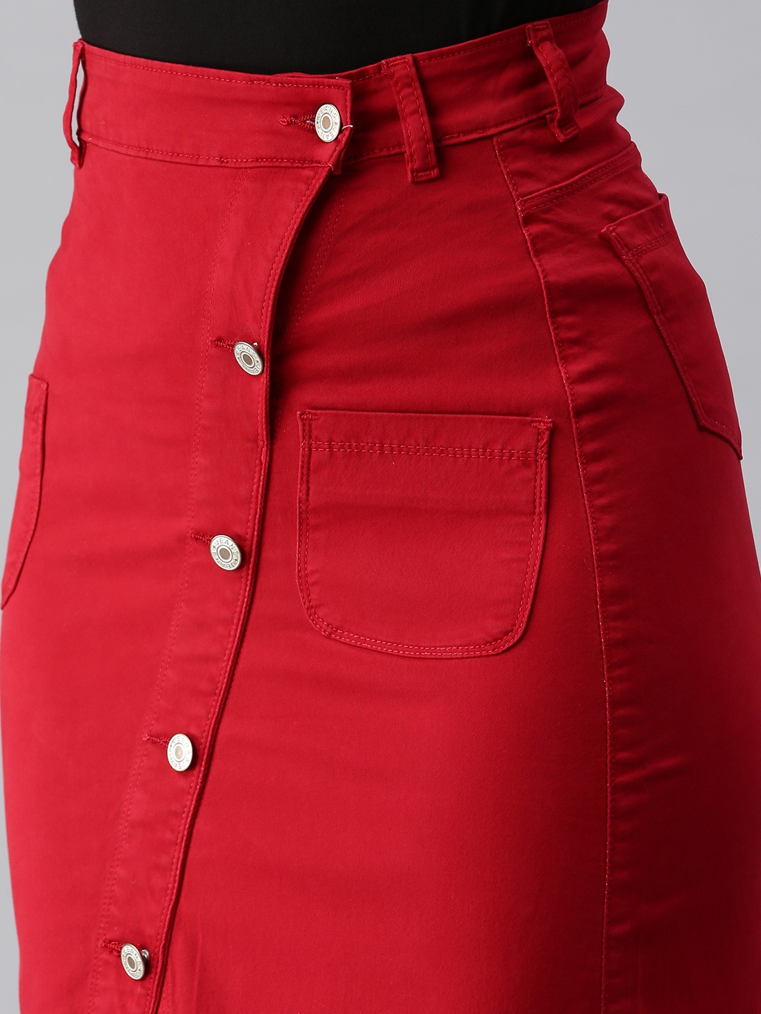 Showoff | SHOWOFF Women's Solid Red Denim Skirt 4