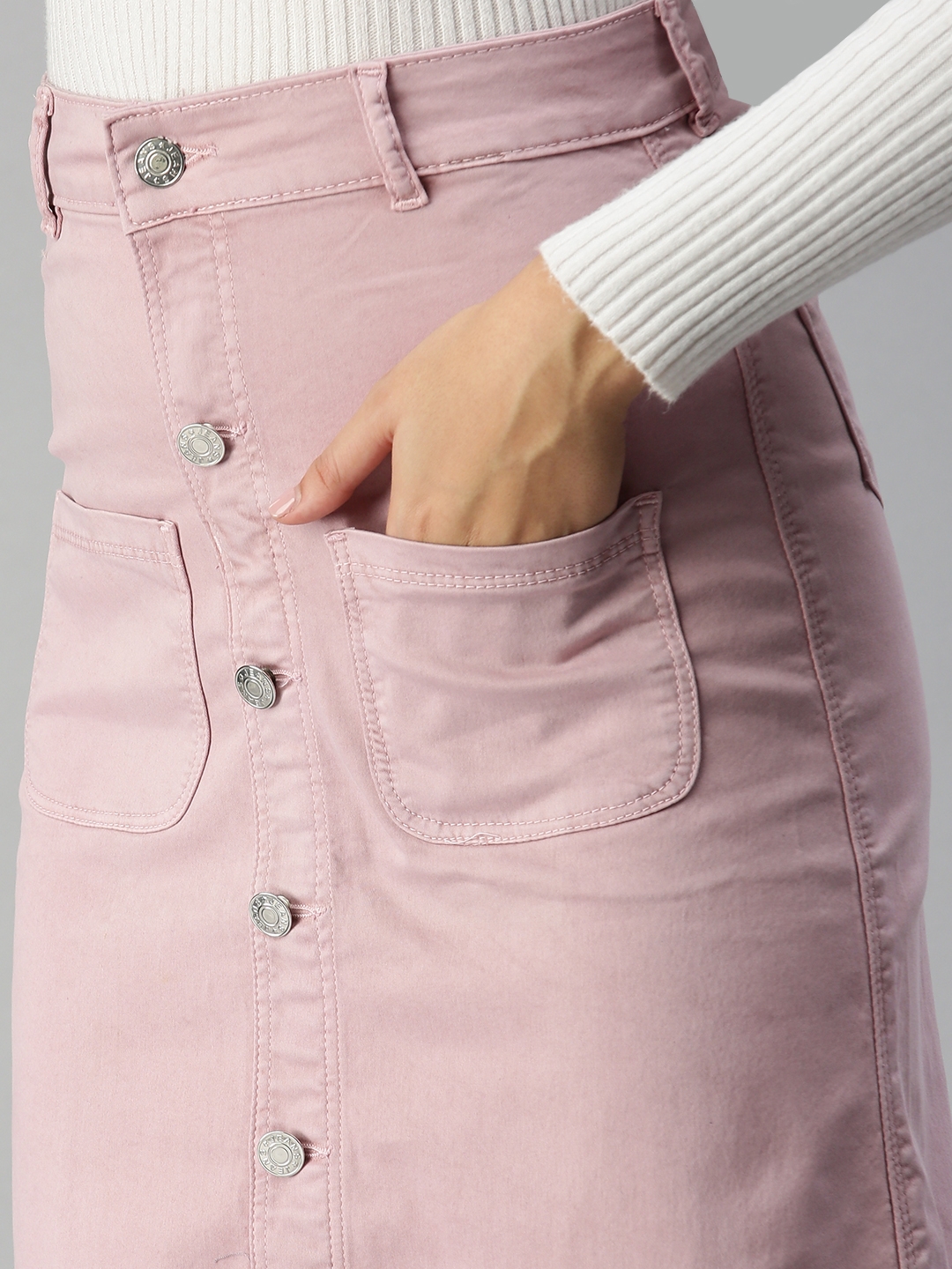 Showoff | SHOWOFF Women Pink Solid  Knee length Pencil Skirt 4