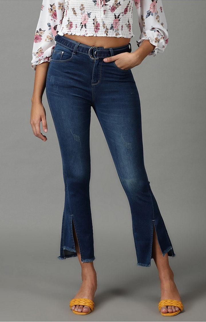Showoff | SHOWOFF Women Navy Blue Solid  Bootcut Jeans 0
