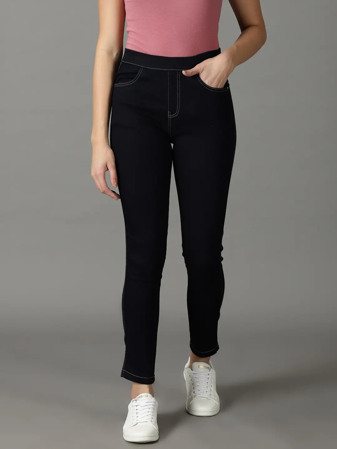 SHOWOFF Women Navy Blue Solid  Regular Fit Jeans