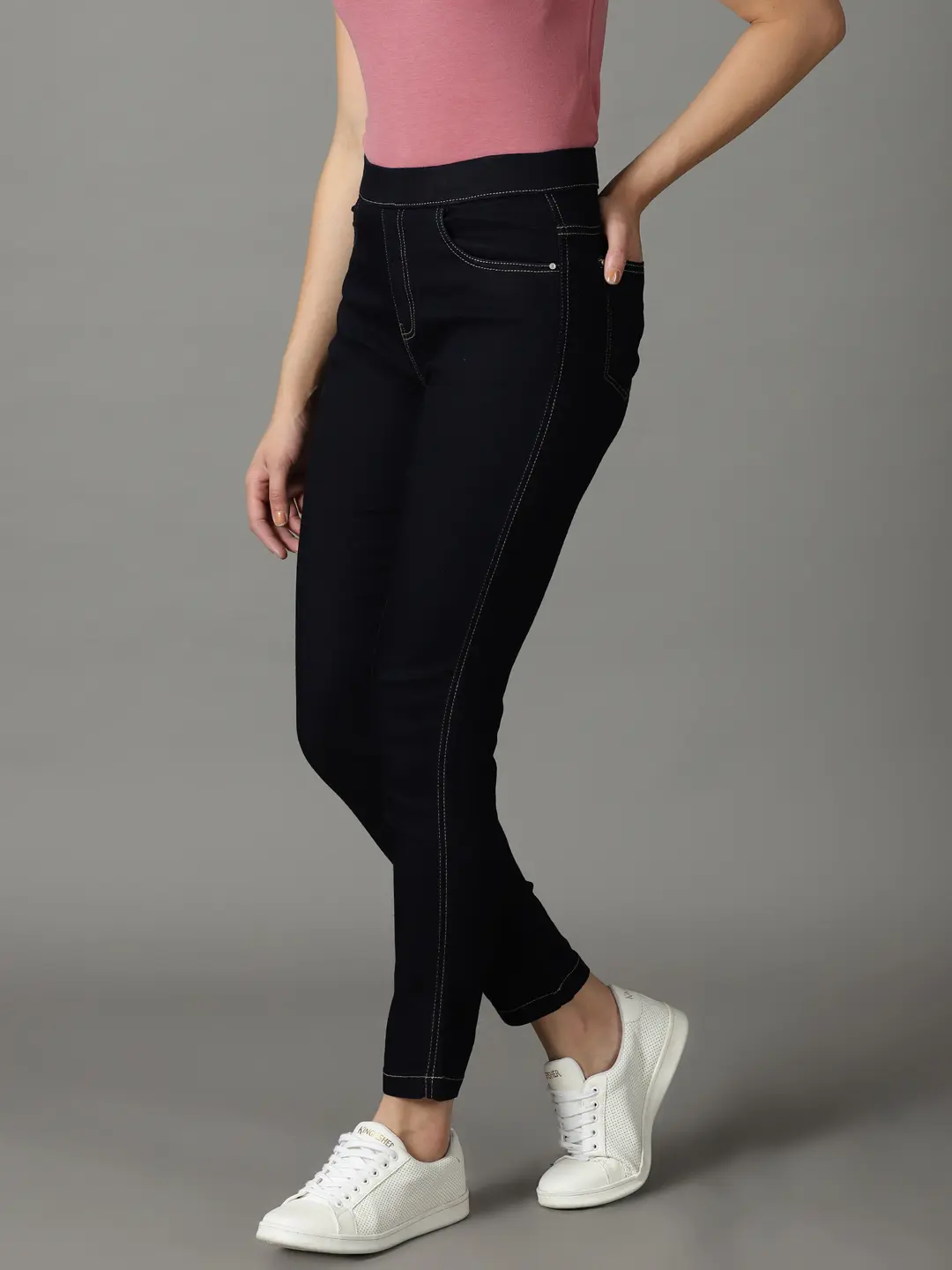 SHOWOFF Women Navy Blue Solid  Regular Fit Jeans