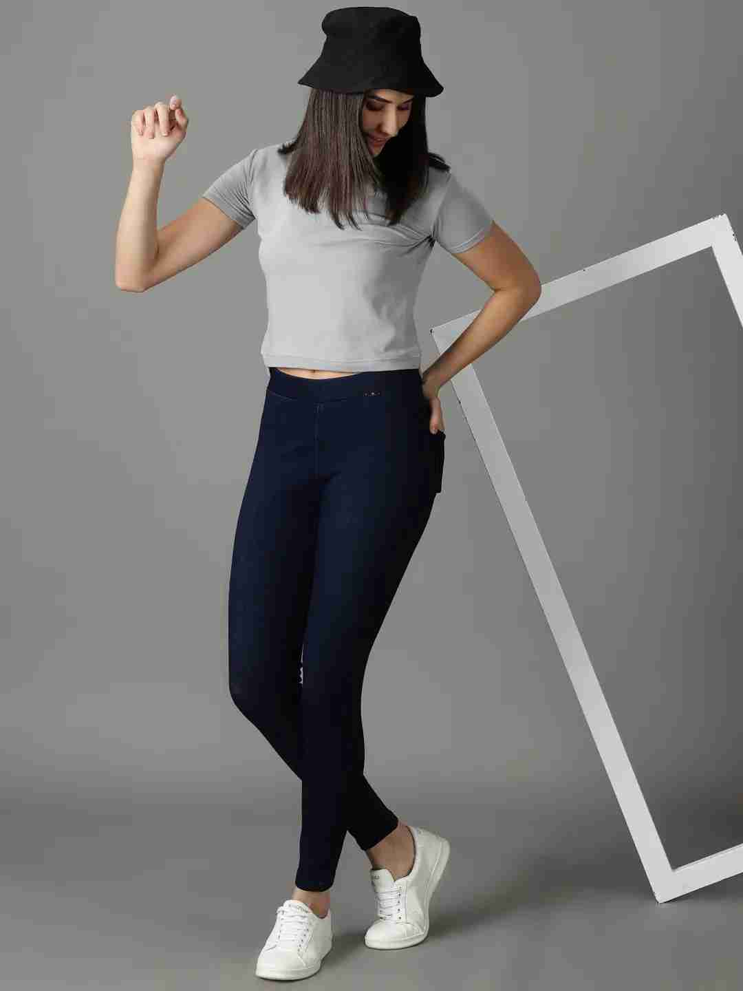 SHOWOFF Women Navy Blue Solid  Skinny Fit Jeans