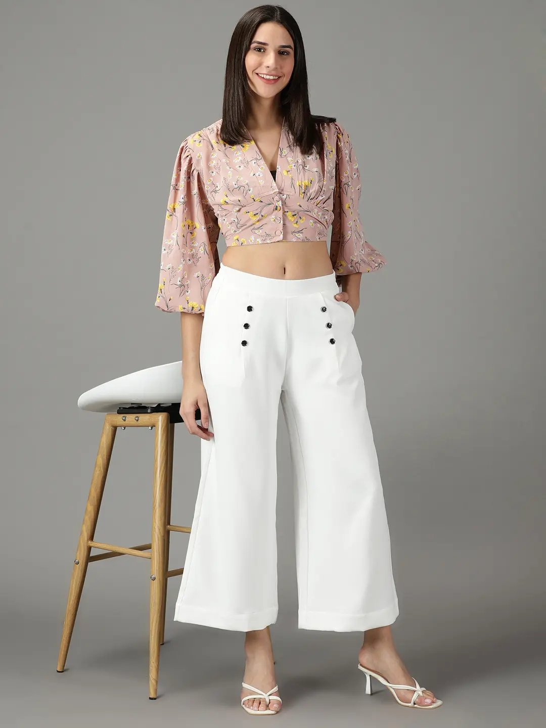 SHEIN Plunging Double Breasted Crop Top and Palazzo Pants Set  Crop top  outfits indian Crop top outfits Stylish crop top
