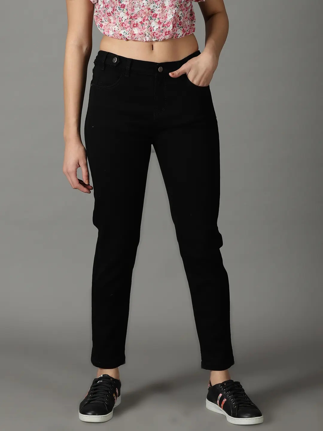 Showoff | SHOWOFF Women Black Solid  Mom Fit Jeans 1
