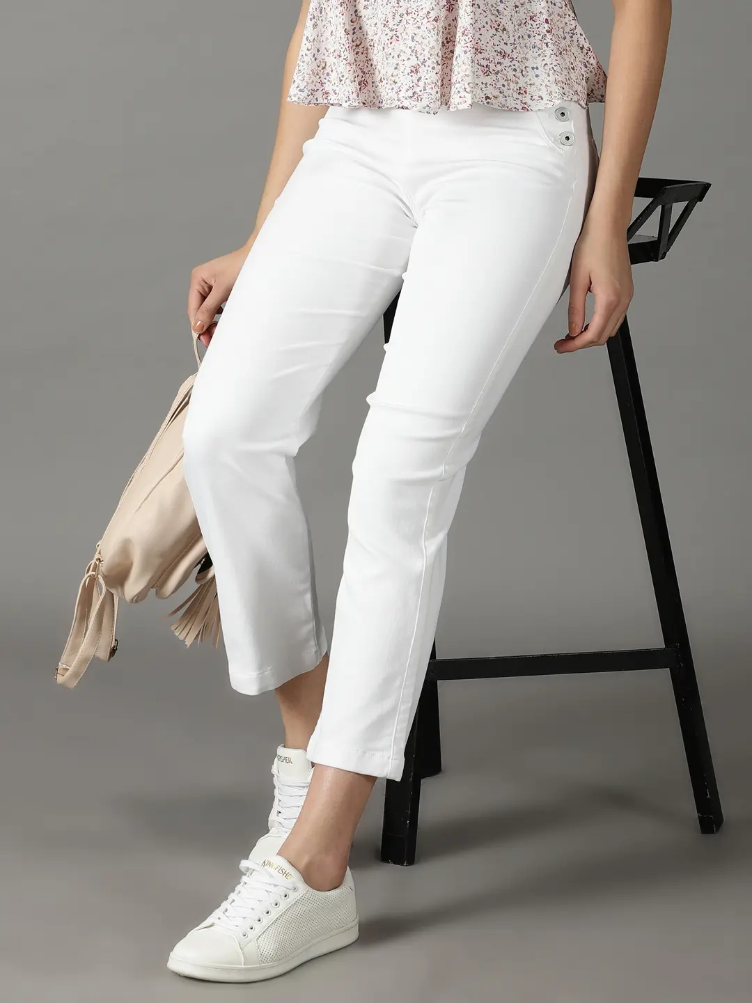 Showoff | SHOWOFF Women White Solid  Straight Fit Jeans 0