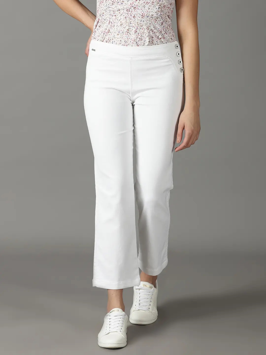 Showoff | SHOWOFF Women White Solid  Straight Fit Jeans 1