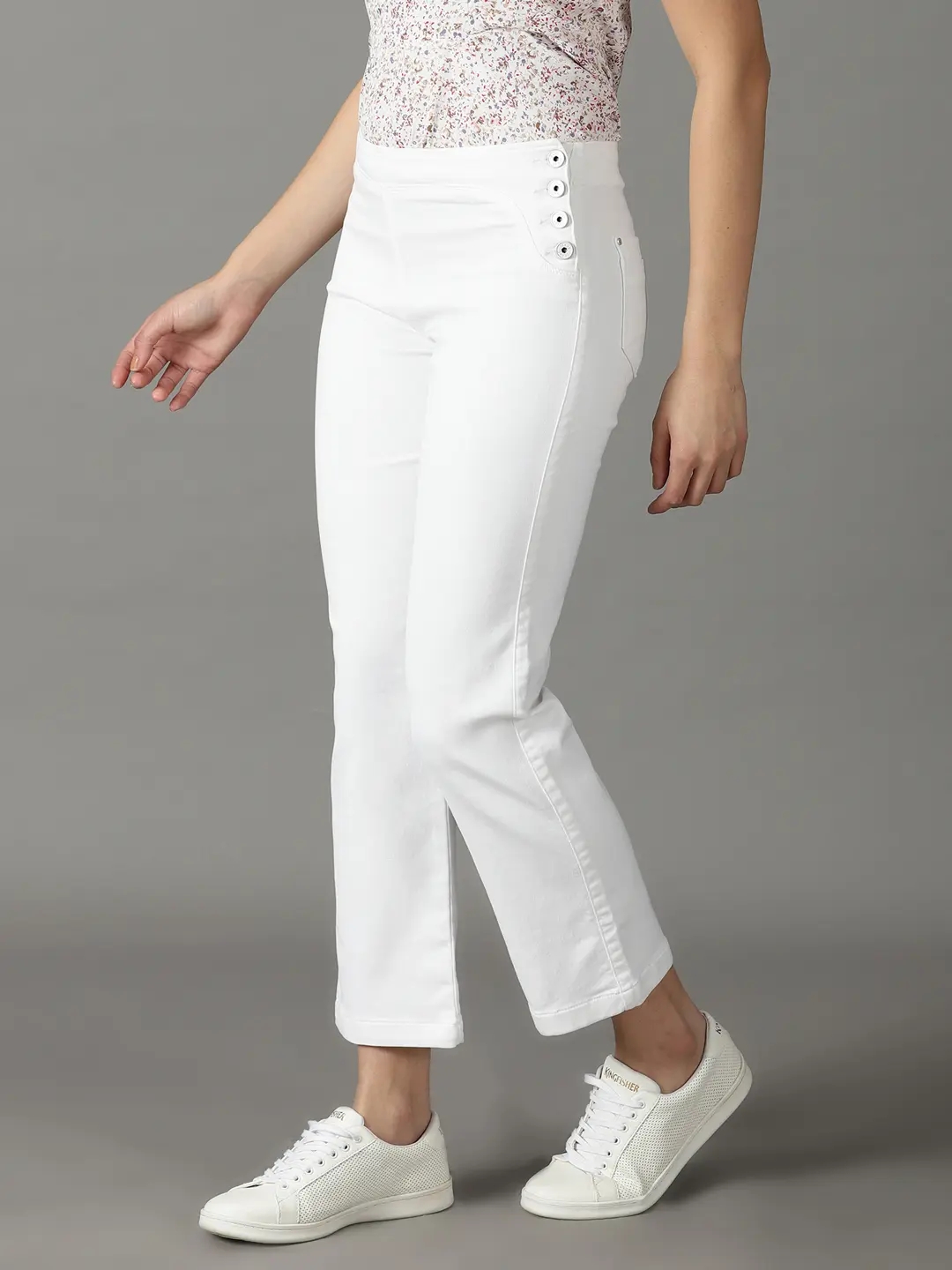 Showoff | SHOWOFF Women White Solid  Straight Fit Jeans 2