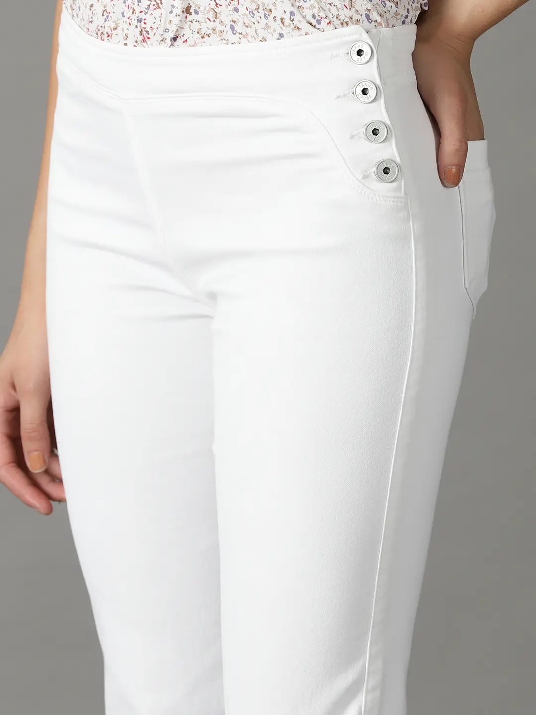 Showoff | SHOWOFF Women White Solid  Straight Fit Jeans 5