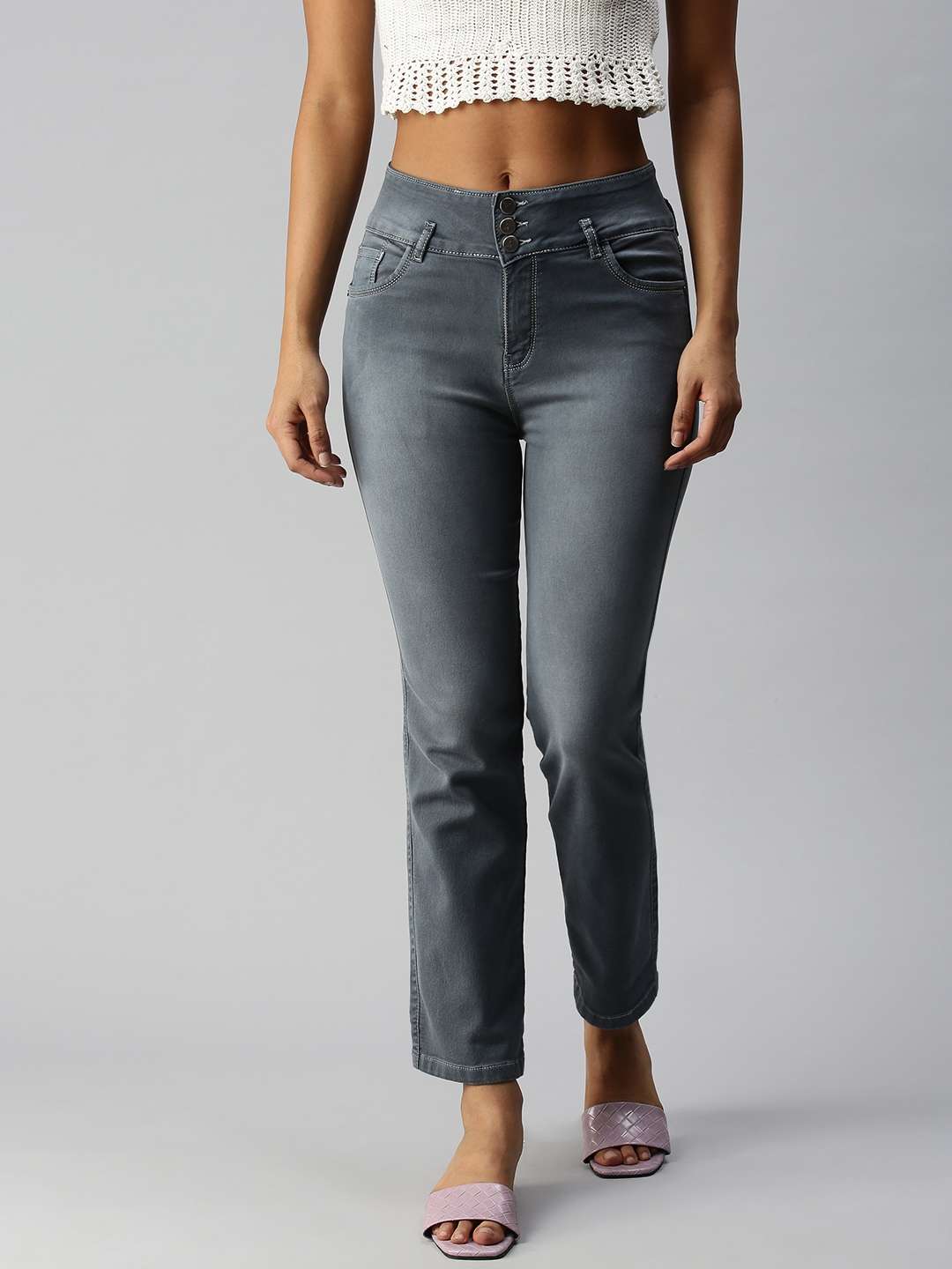 Showoff | SHOWOFF Women Grey Solid  Skinny Fit Jeans 0