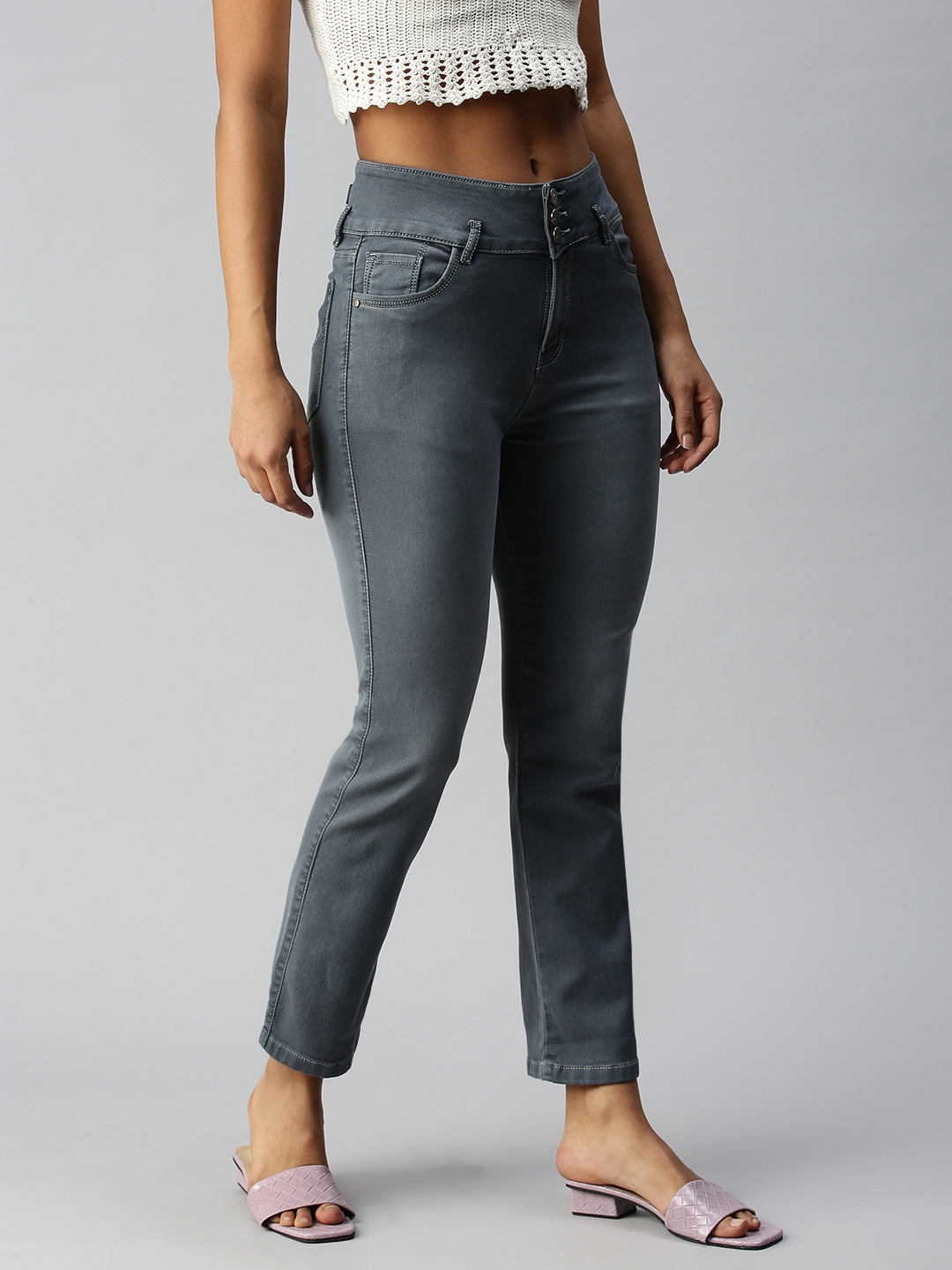 Showoff | SHOWOFF Women Grey Solid  Skinny Fit Jeans 1