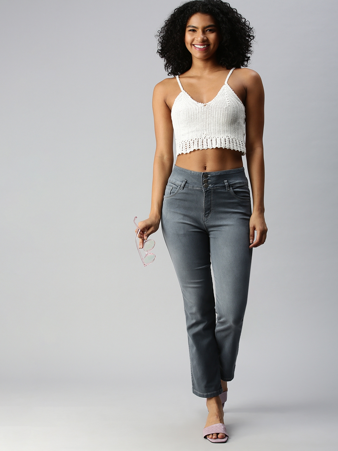 Showoff | SHOWOFF Women Grey Solid  Skinny Fit Jeans 3