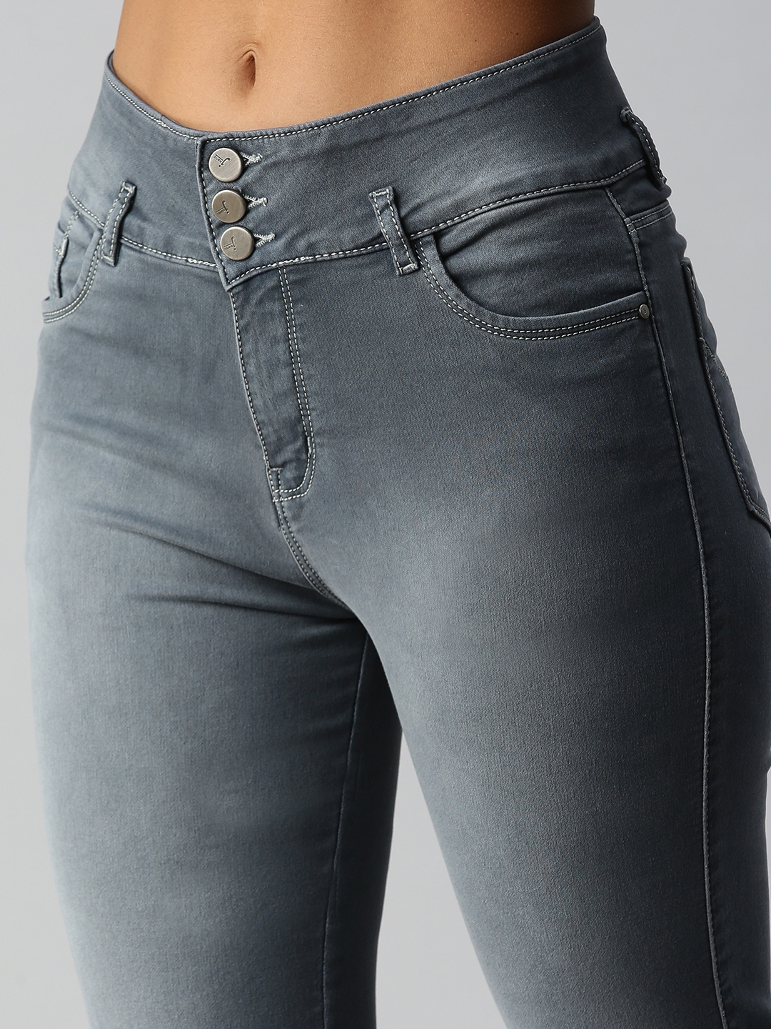 Showoff | SHOWOFF Women Grey Solid  Skinny Fit Jeans 4
