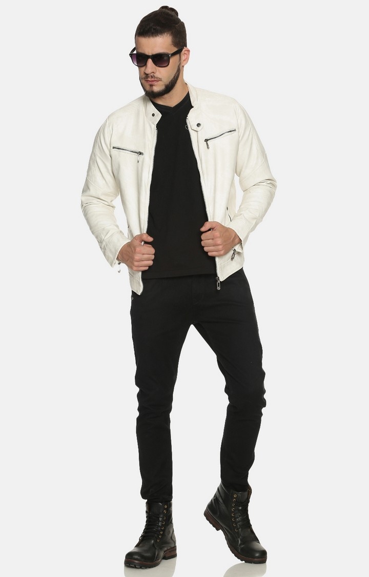 Showoff | Men white Casual Solid Leather jacket 3