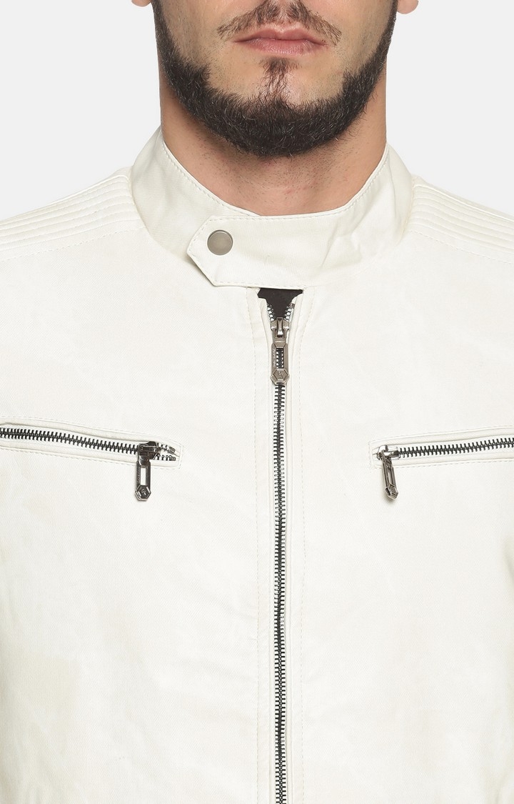 Showoff | Men white Casual Solid Leather jacket 4
