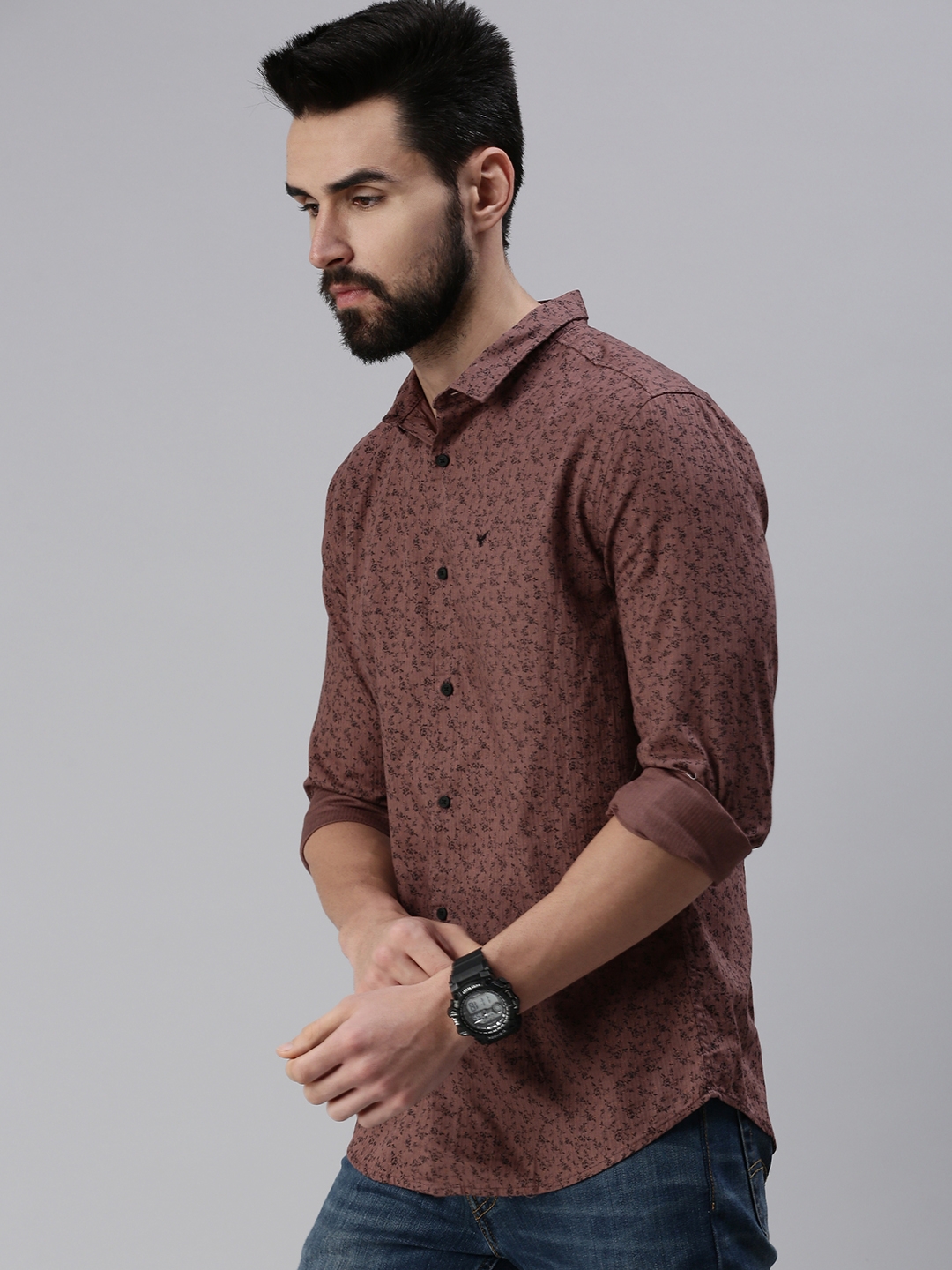 Showoff | SHOWOFF Men Brown Printed Slim Collar Full Sleeves Casual Shirt 2