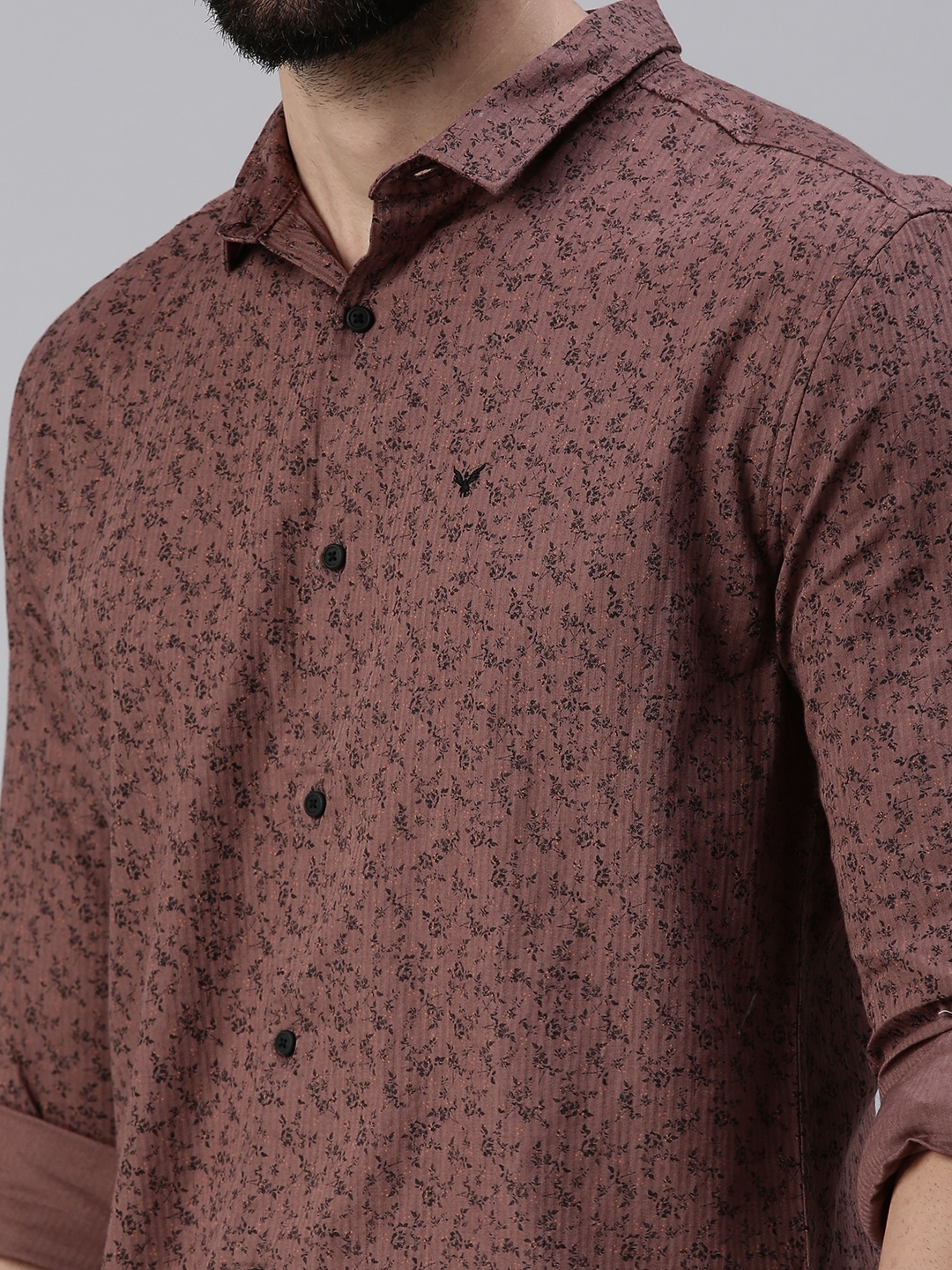 Showoff | SHOWOFF Men Brown Printed Slim Collar Full Sleeves Casual Shirt 5
