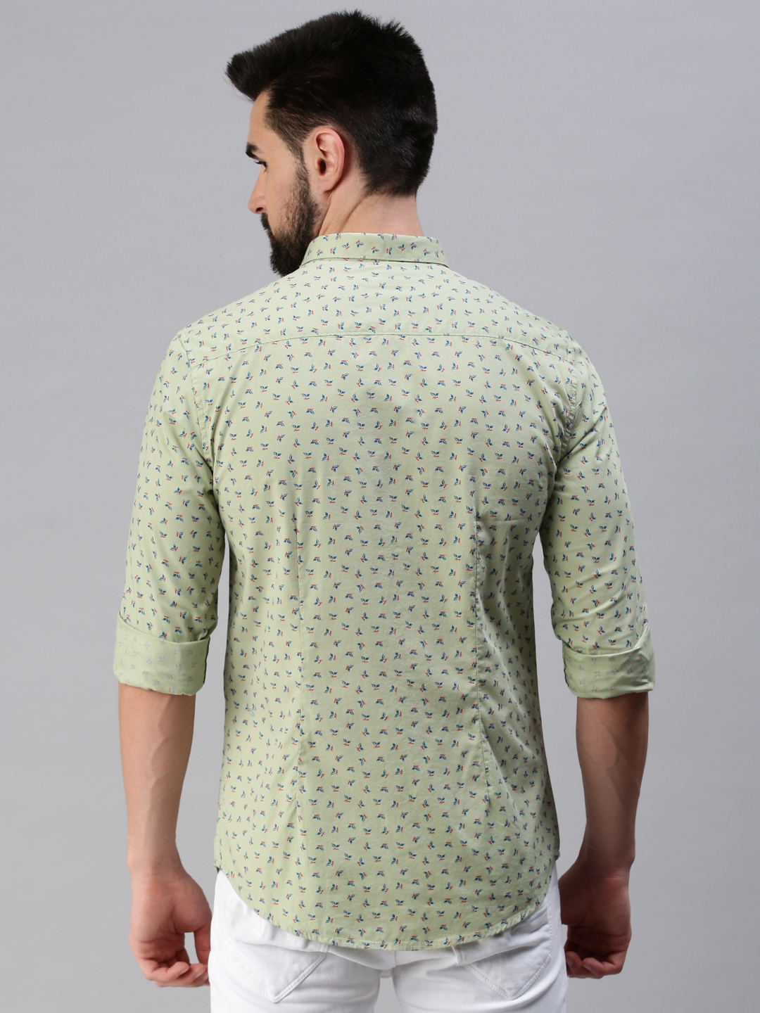 Showoff | SHOWOFF Men Green Printed Slim Collar Full Sleeves Casual Shirt 3