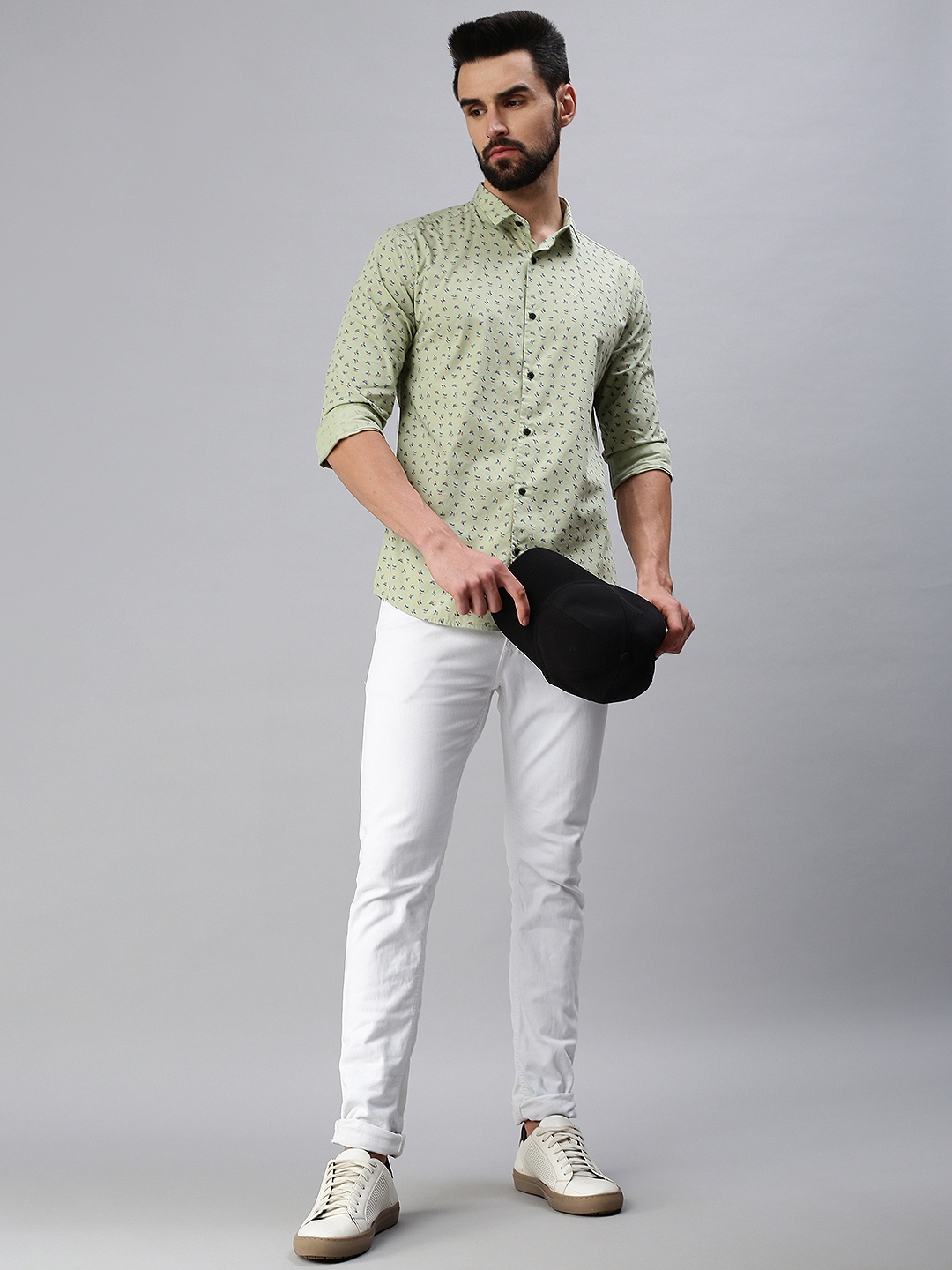 Showoff | SHOWOFF Men Green Printed Slim Collar Full Sleeves Casual Shirt 4