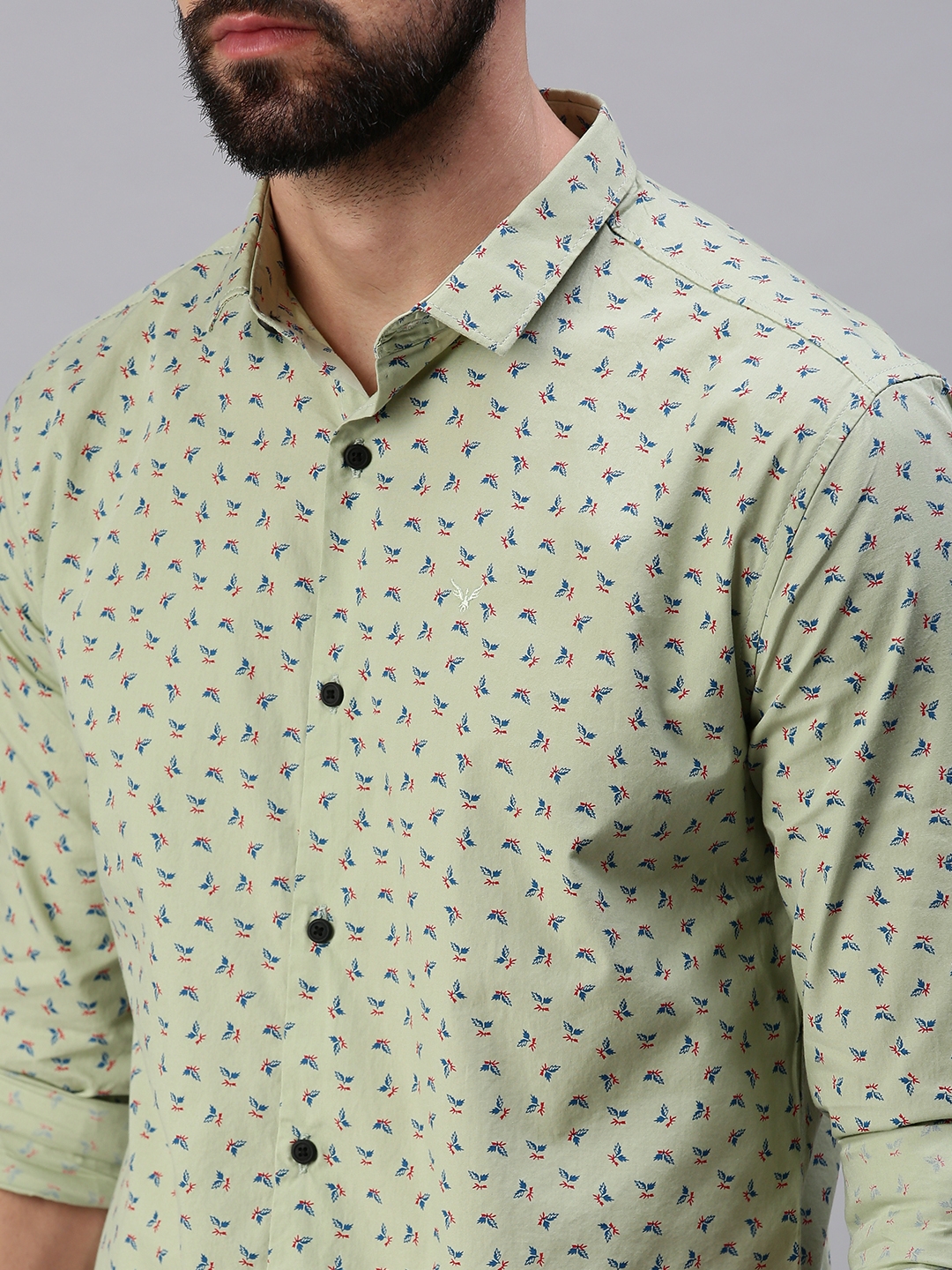 Showoff | SHOWOFF Men Green Printed Slim Collar Full Sleeves Casual Shirt 5
