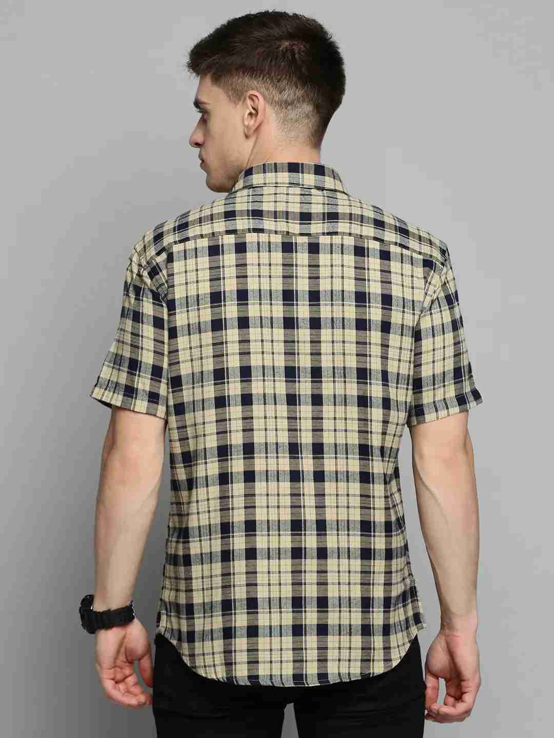 SHOWOFF Men Beige Checked Spread Collar Short Sleeves Casual Shirt