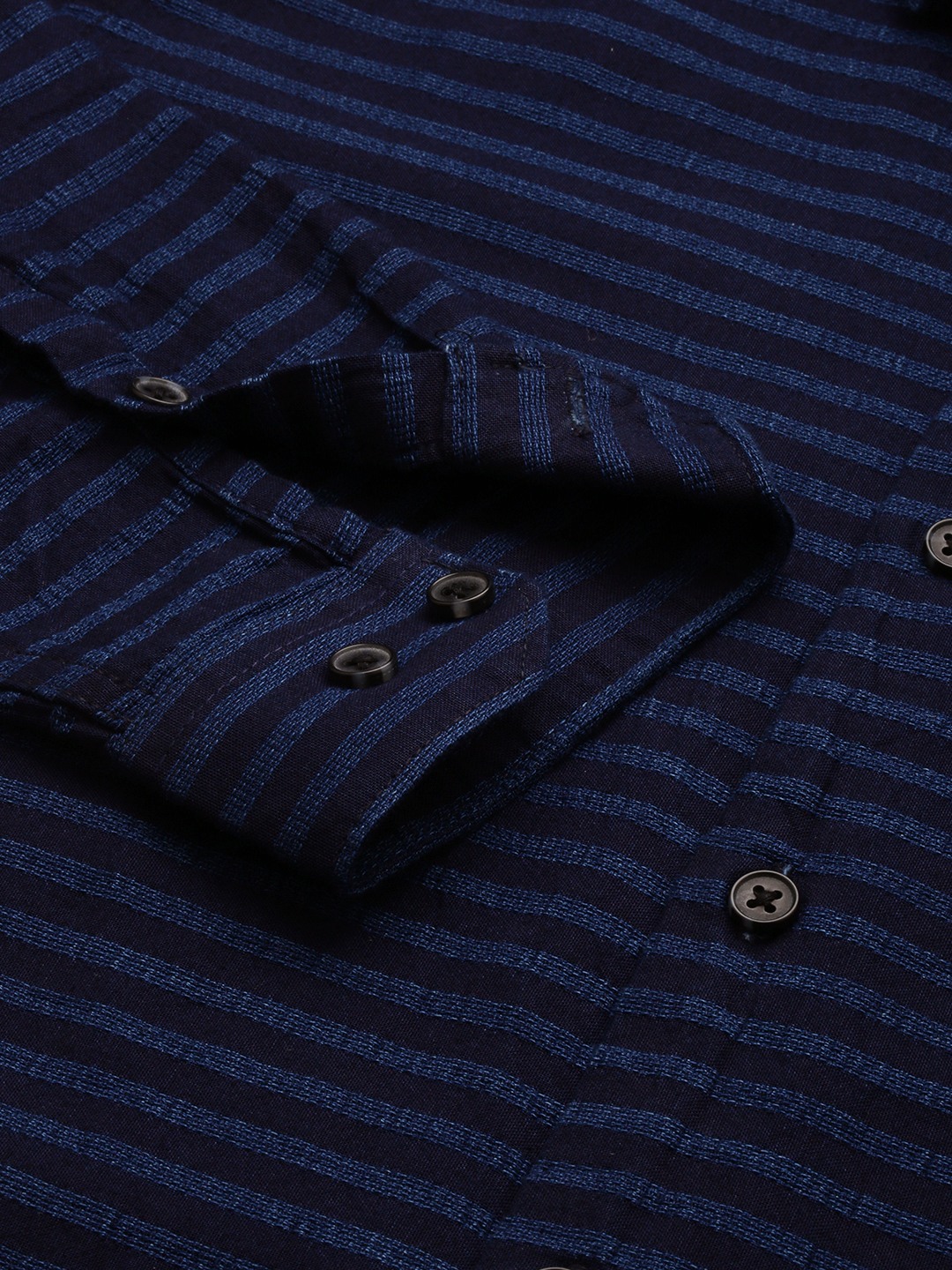 SHOWOFF Men Navy Blue Self Design Spread Collar Full Sleeves Casual Shirt