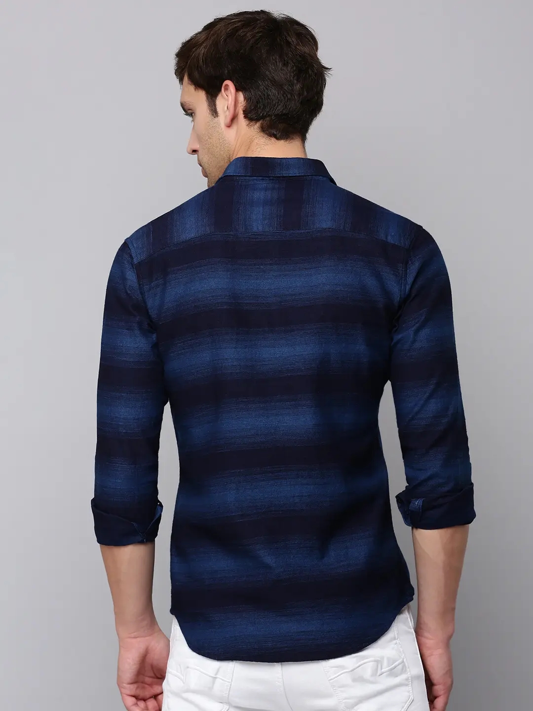 SHOWOFF Men Navy Blue Self Design Spread Collar Full Sleeves Casual Shirt