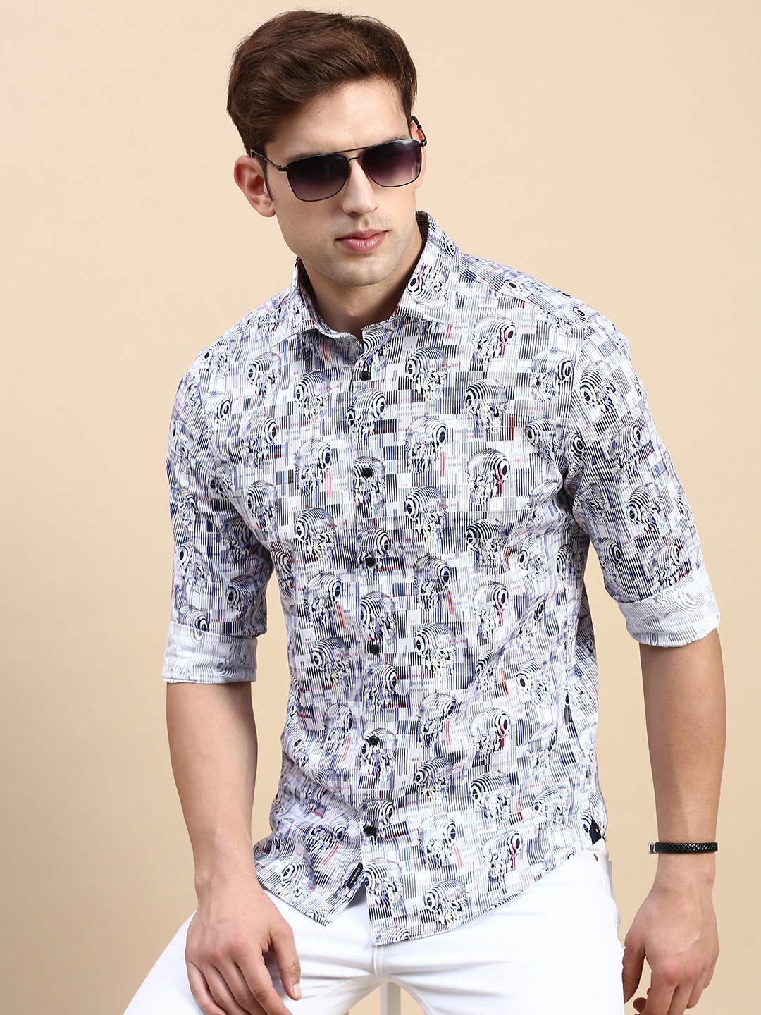 SHOWOFF Men's Spread Collar Multi Slim Fit Printed Shirt