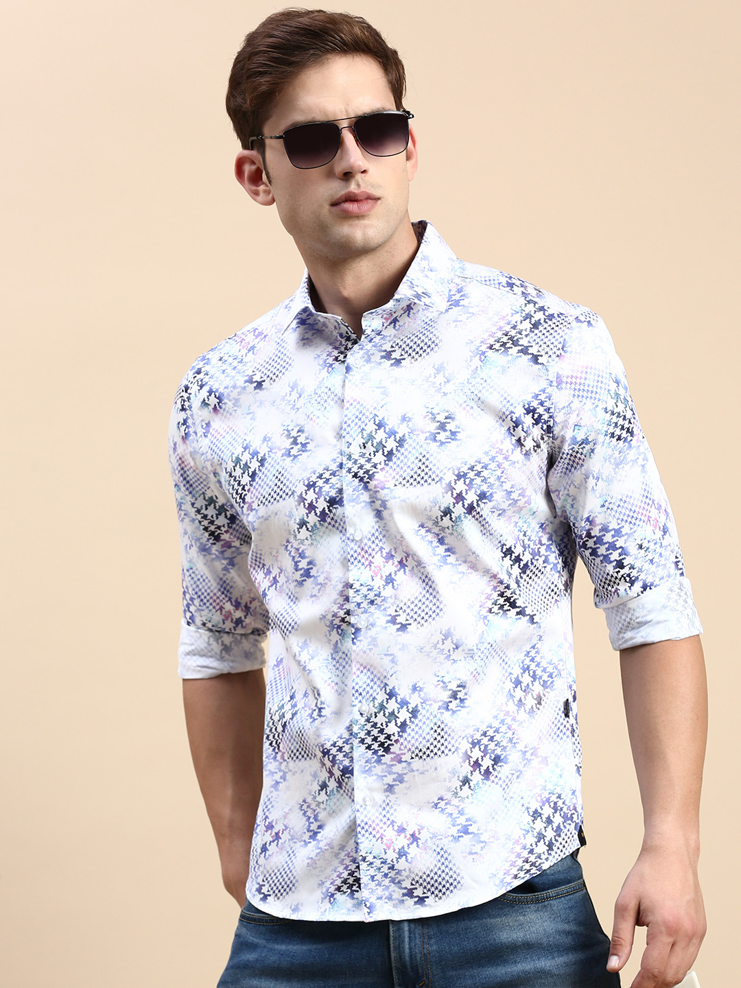 SHOWOFF Men's Spread Collar Multi Slim Fit Printed Shirt