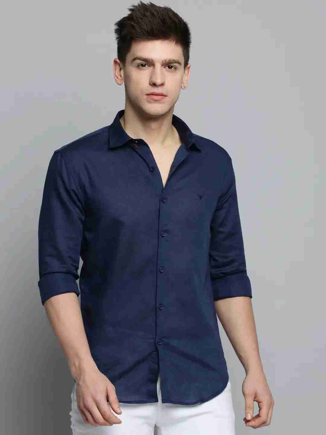 SHOWOFF Men Navy Blue Solid Spread Collar Full Sleeves Casual Shirt
