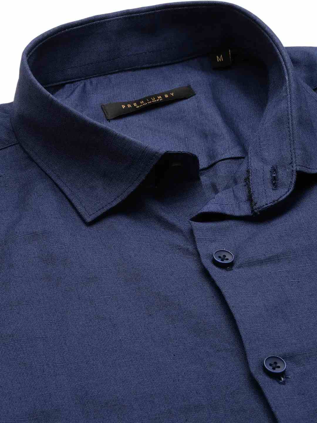 SHOWOFF Men Navy Blue Solid Spread Collar Full Sleeves Casual Shirt