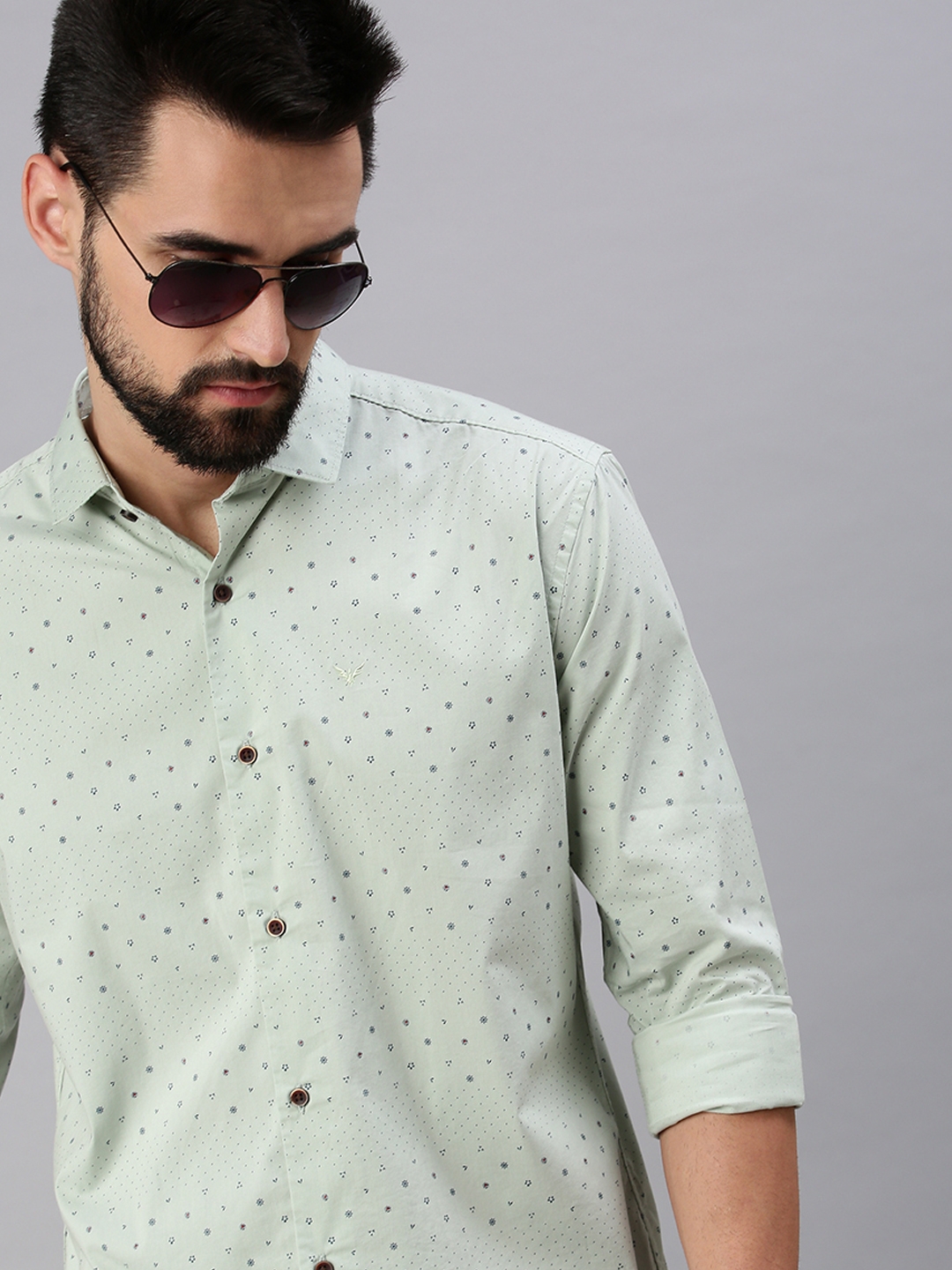 Showoff | SHOWOFF Men Olive Printed Collar Full Sleeves Casual Shirt 0