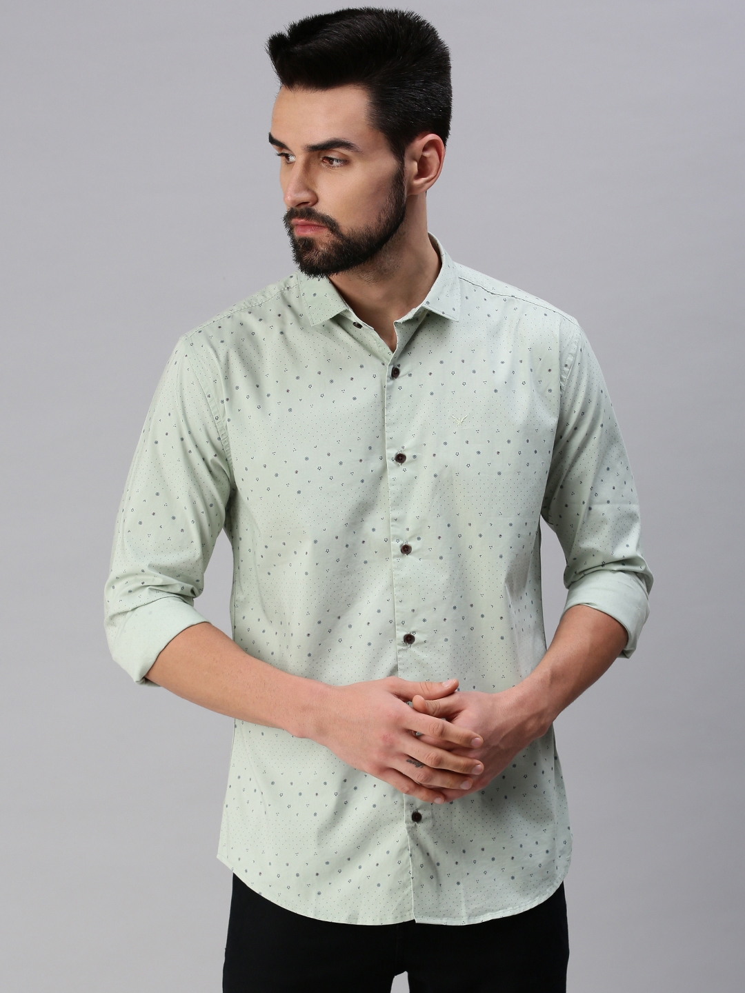 Showoff | SHOWOFF Men Olive Printed Collar Full Sleeves Casual Shirt 1