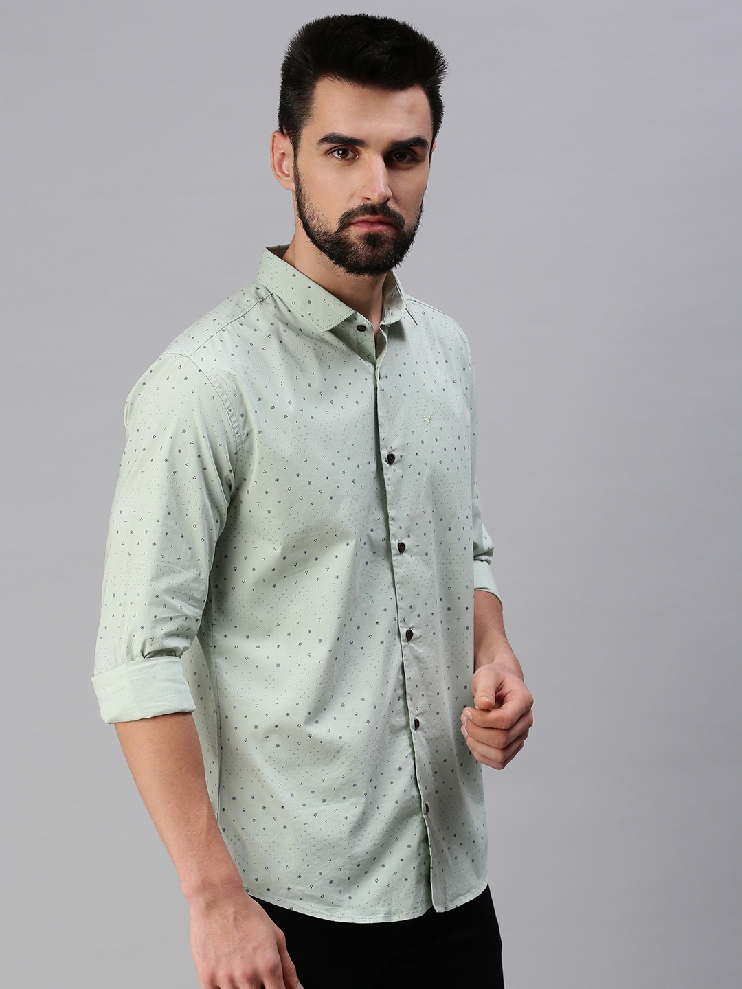 Showoff | SHOWOFF Men Olive Printed Collar Full Sleeves Casual Shirt 2