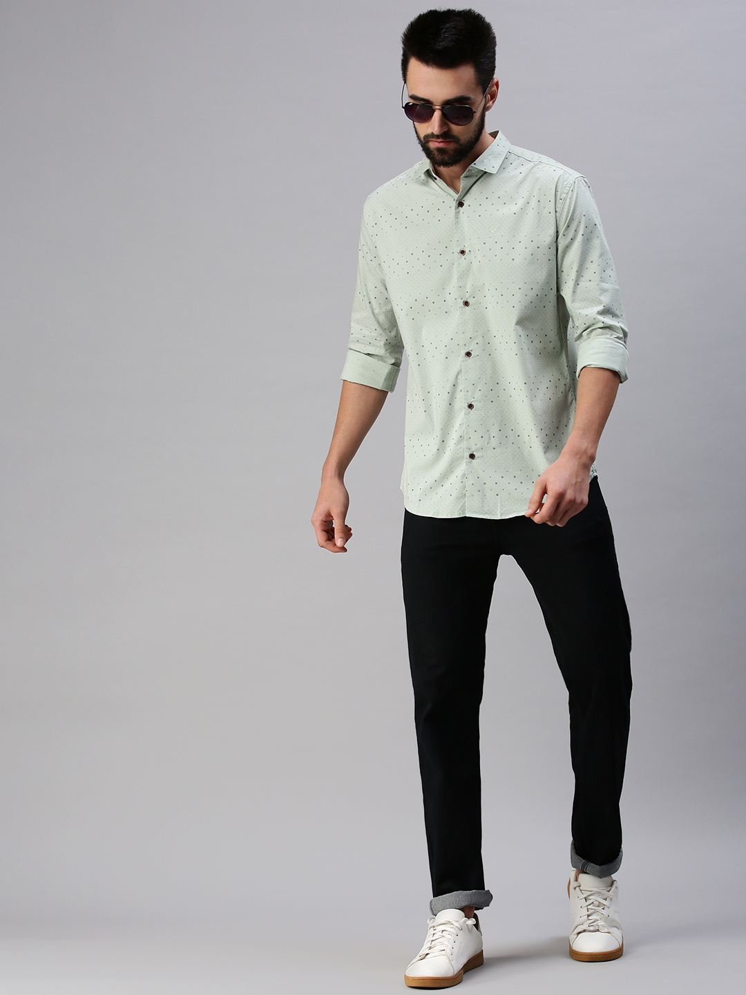 Showoff | SHOWOFF Men Olive Printed Collar Full Sleeves Casual Shirt 4