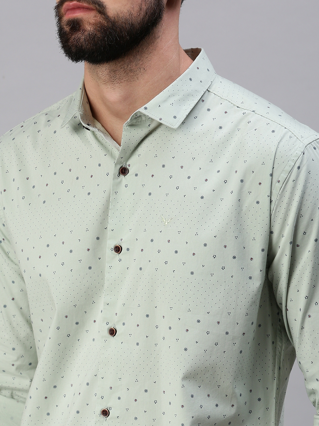 Showoff | SHOWOFF Men Olive Printed Collar Full Sleeves Casual Shirt 5