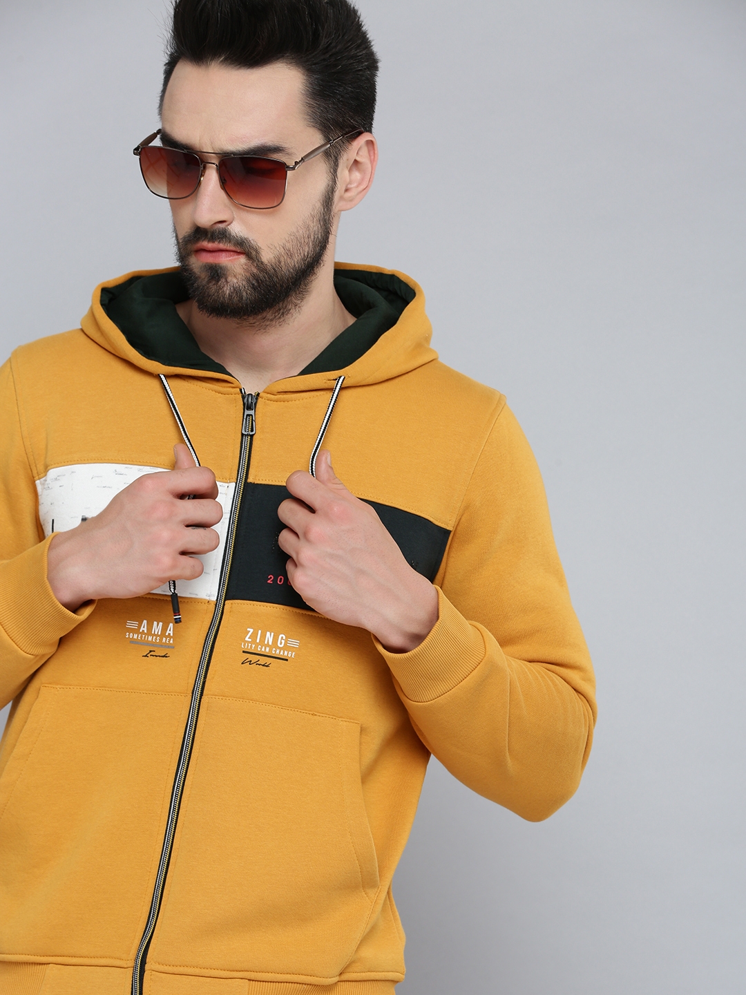 Showoff | SHOWOFF Men's Hooded Neck Mustard Solid Sweatshirt 0