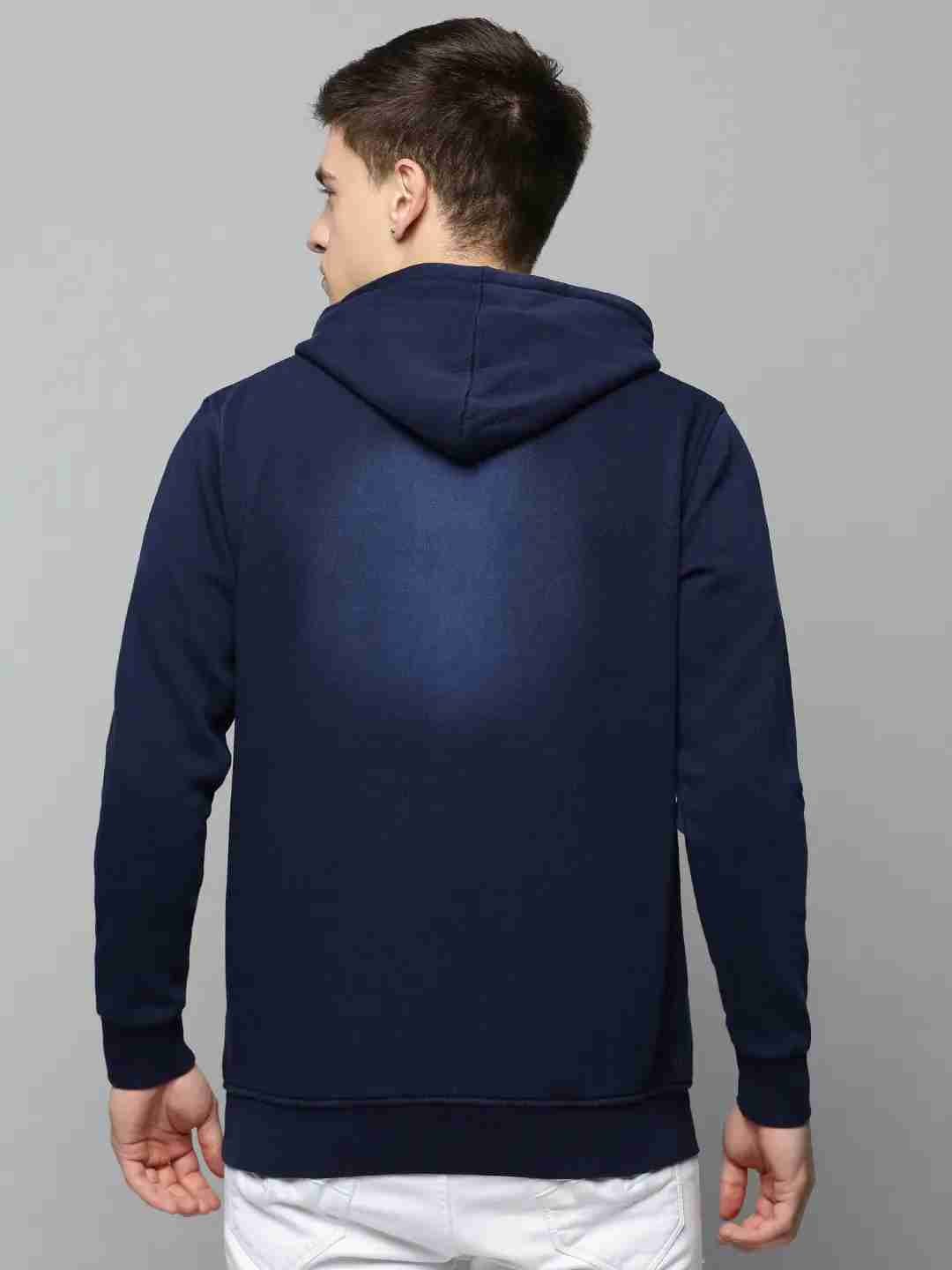 SHOWOFF Men Navy Blue Solid Hooded Full Sleeves Pullover Sweatshirt