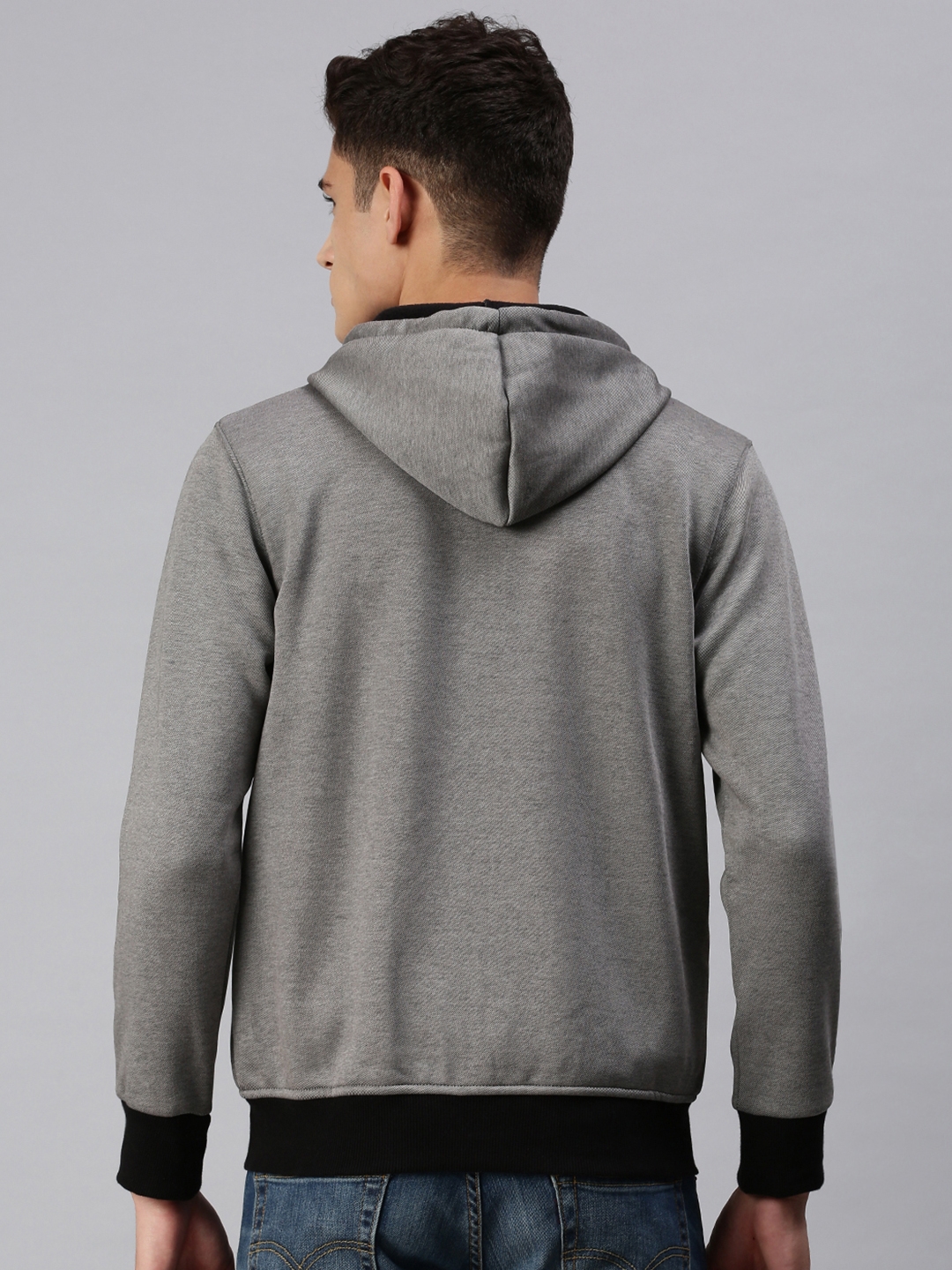 Showoff | SHOWOFF Men Grey Solid Hooded Full Sleeves Slim Fit Sweatshirt 3
