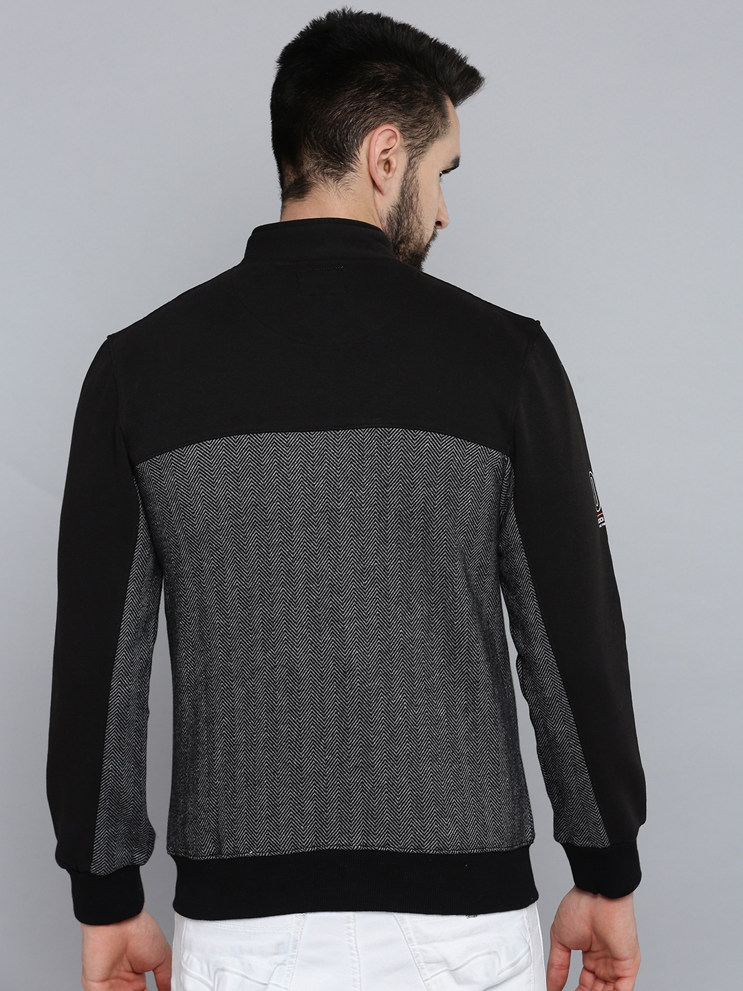 Showoff | SHOWOFF Men Grey Self Design High Neck Full Sleeves Front-Open Sweatshirt 3