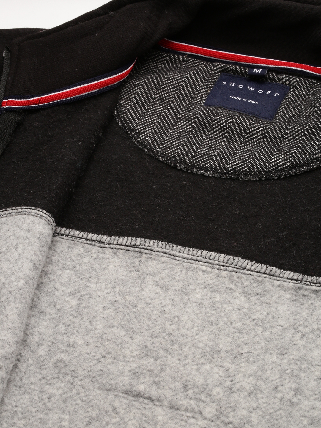 Showoff | SHOWOFF Men Grey Self Design High Neck Full Sleeves Front-Open Sweatshirt 8