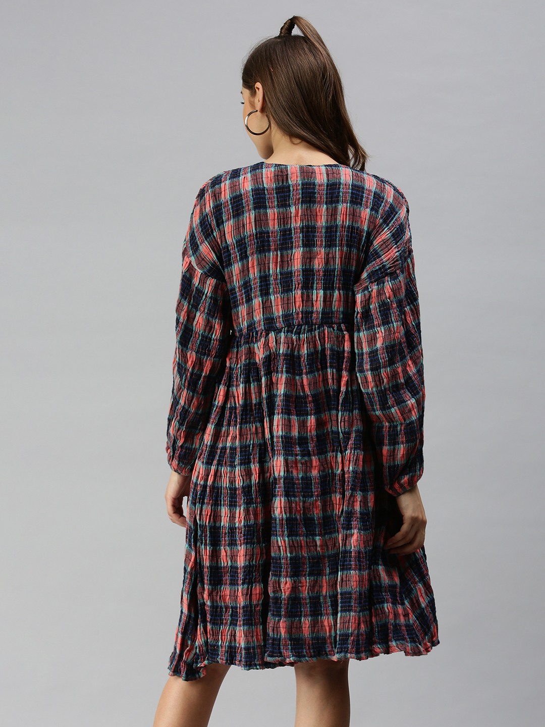 SHOWOFF Women's Checked Multi Fit and Flare Dress