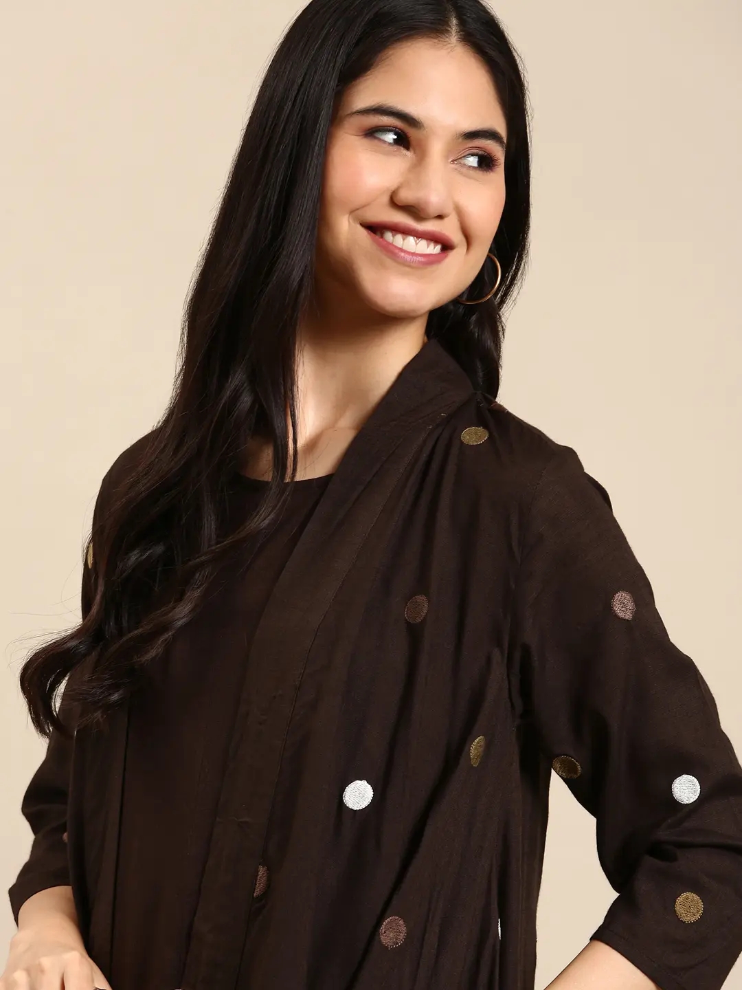 Showoff | SHOWOFF Women Coffee Brown Solid Round Neck Sleeveless Mid Length A-Line Kurta 0