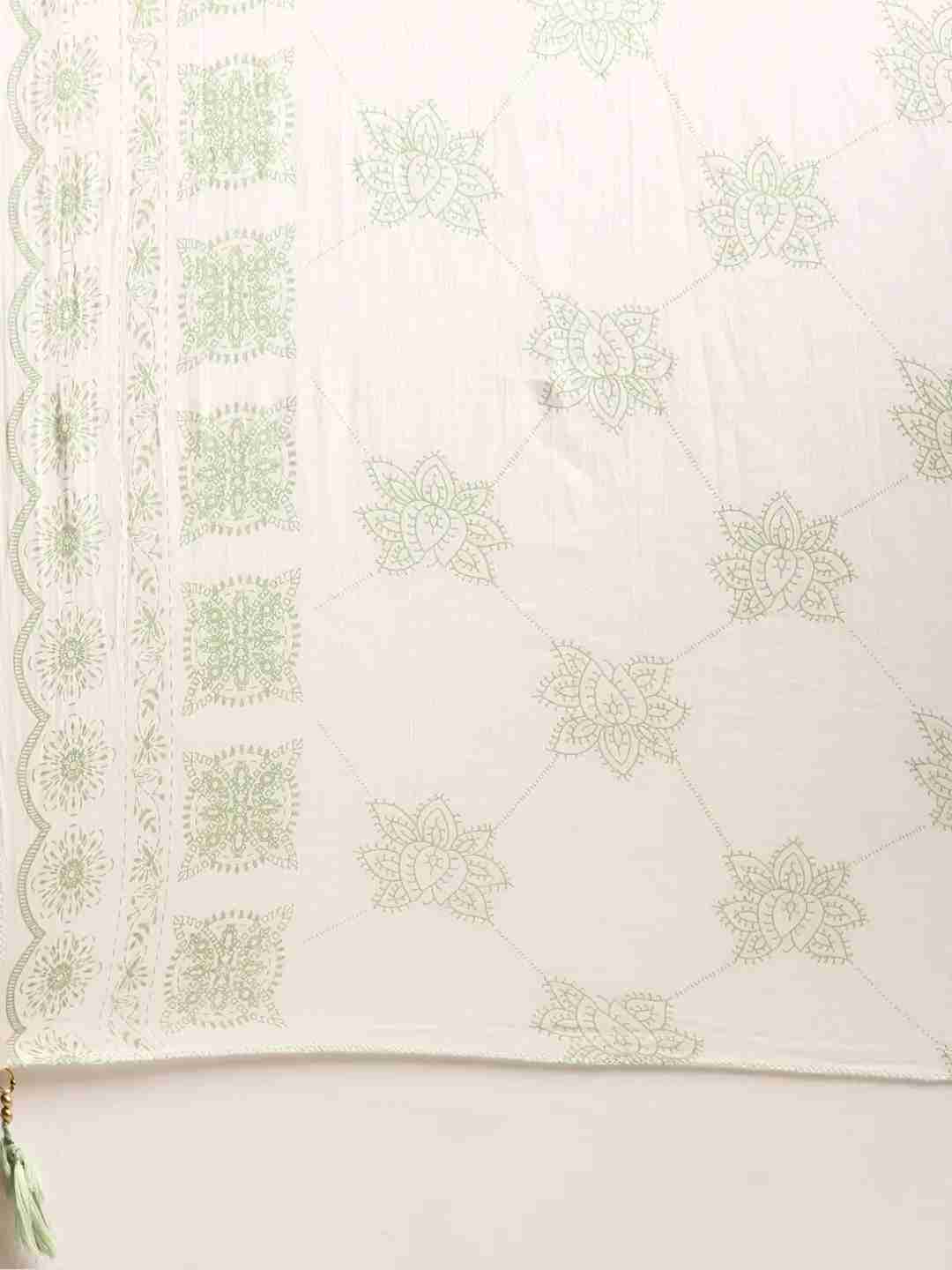 SHOWOFF Women Green Printed Round Neck Three-Quarter Sleeves Mid Length Straight Kurta Set