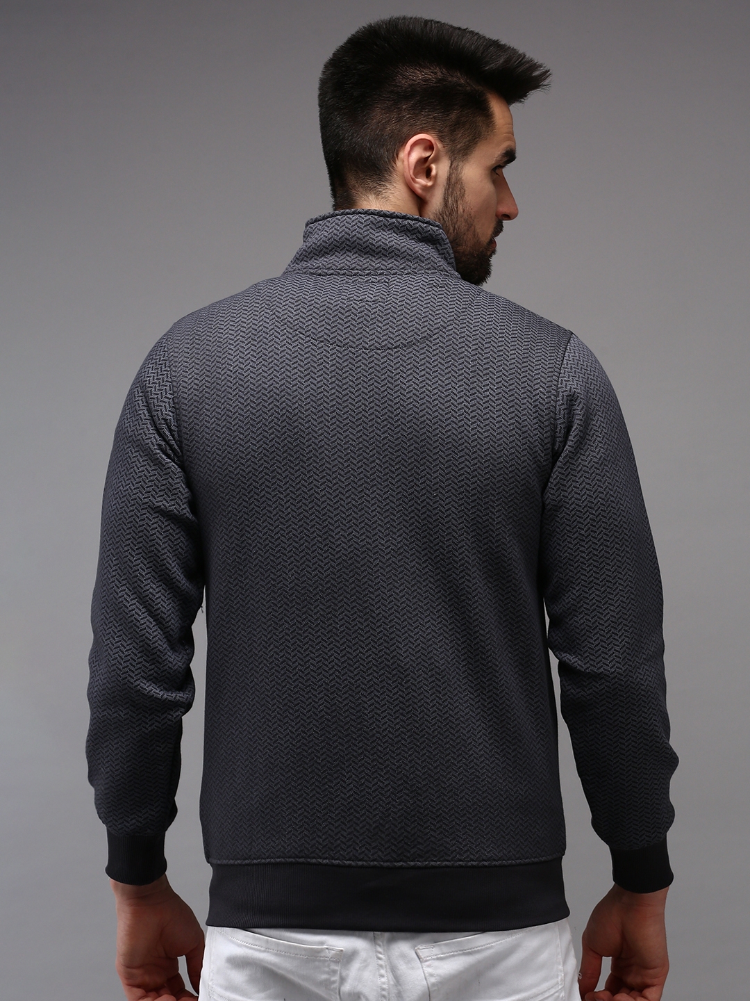 Showoff | SHOWOFF Men's High Neck Grey Geometric Sweatshirt 3