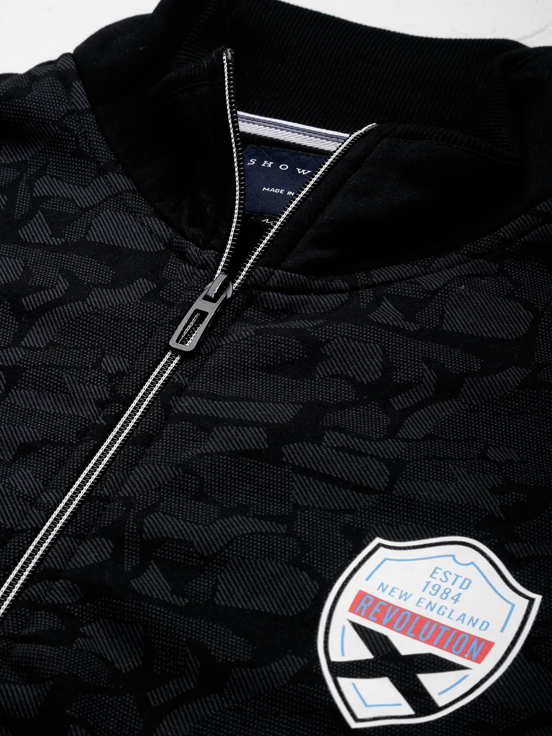 Showoff | SHOWOFF Men Black Printed Mock Collar Full Sleeves Front-Open Sweatshirt 6