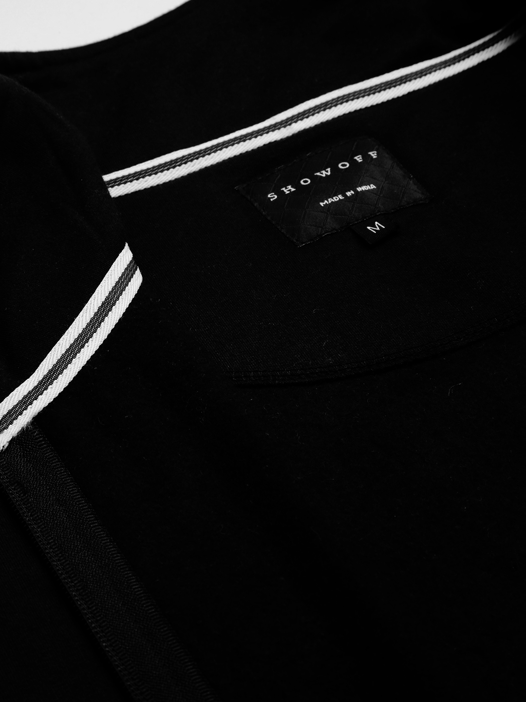 Showoff | SHOWOFF Men Black Solid High Neck Full Sleeves Front-Open Sweatshirt 7